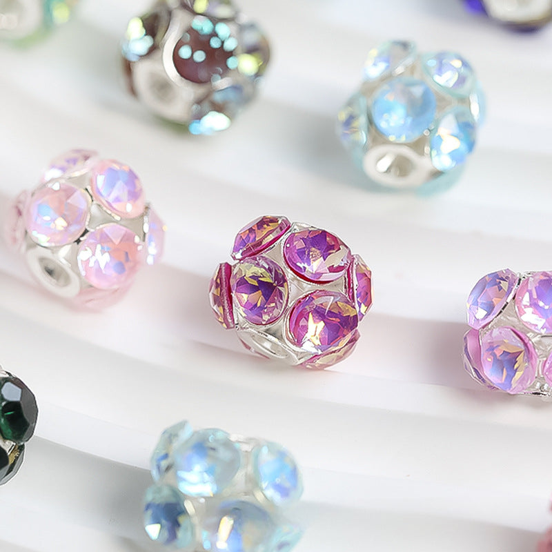 Wholesale 50PCS DIY Alloy Hollow Zircon Diamond Ball Color Rhinestone Hanging Ball